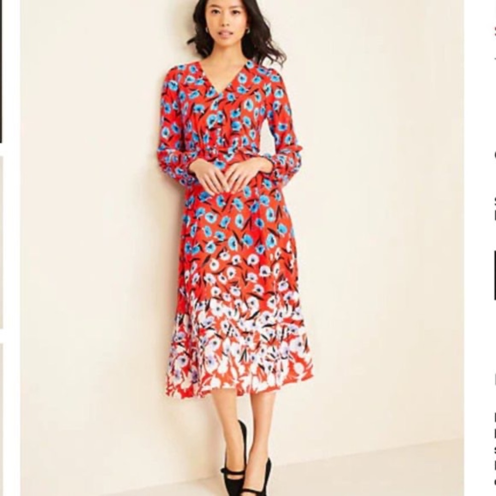 Ann Taylor Red Maxi Dress with Blue Floral Print - Picture 2 of 7